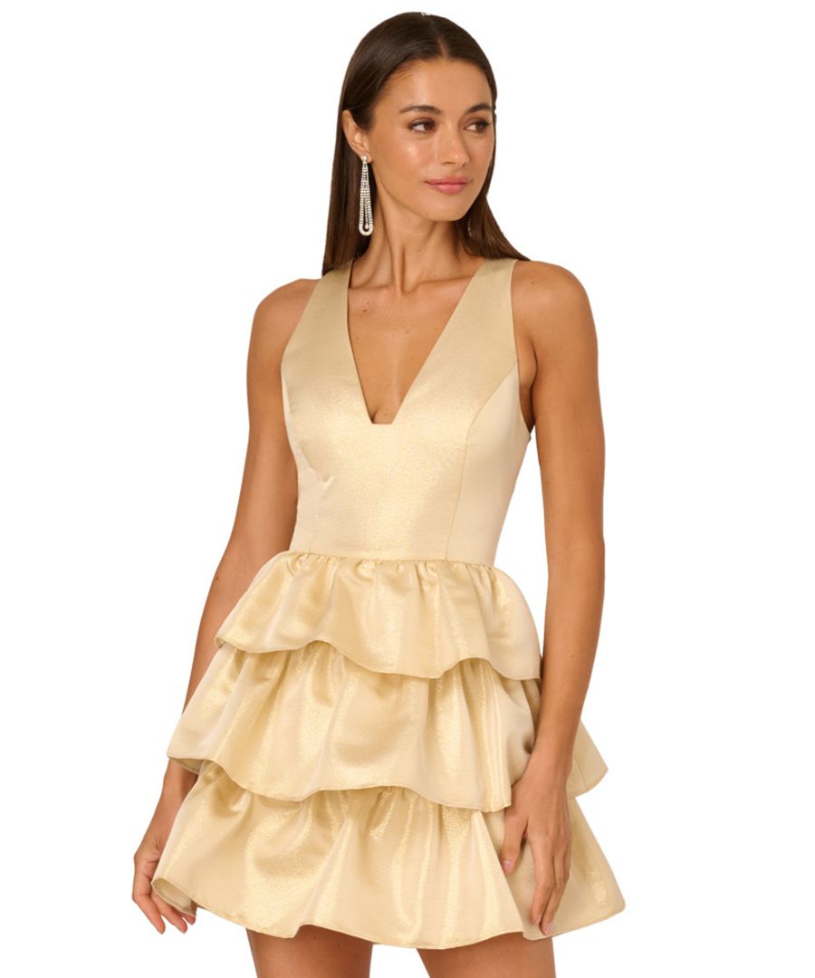 

Женское мини-платье с металлизированным жаккардом Adrianna, Light Gold