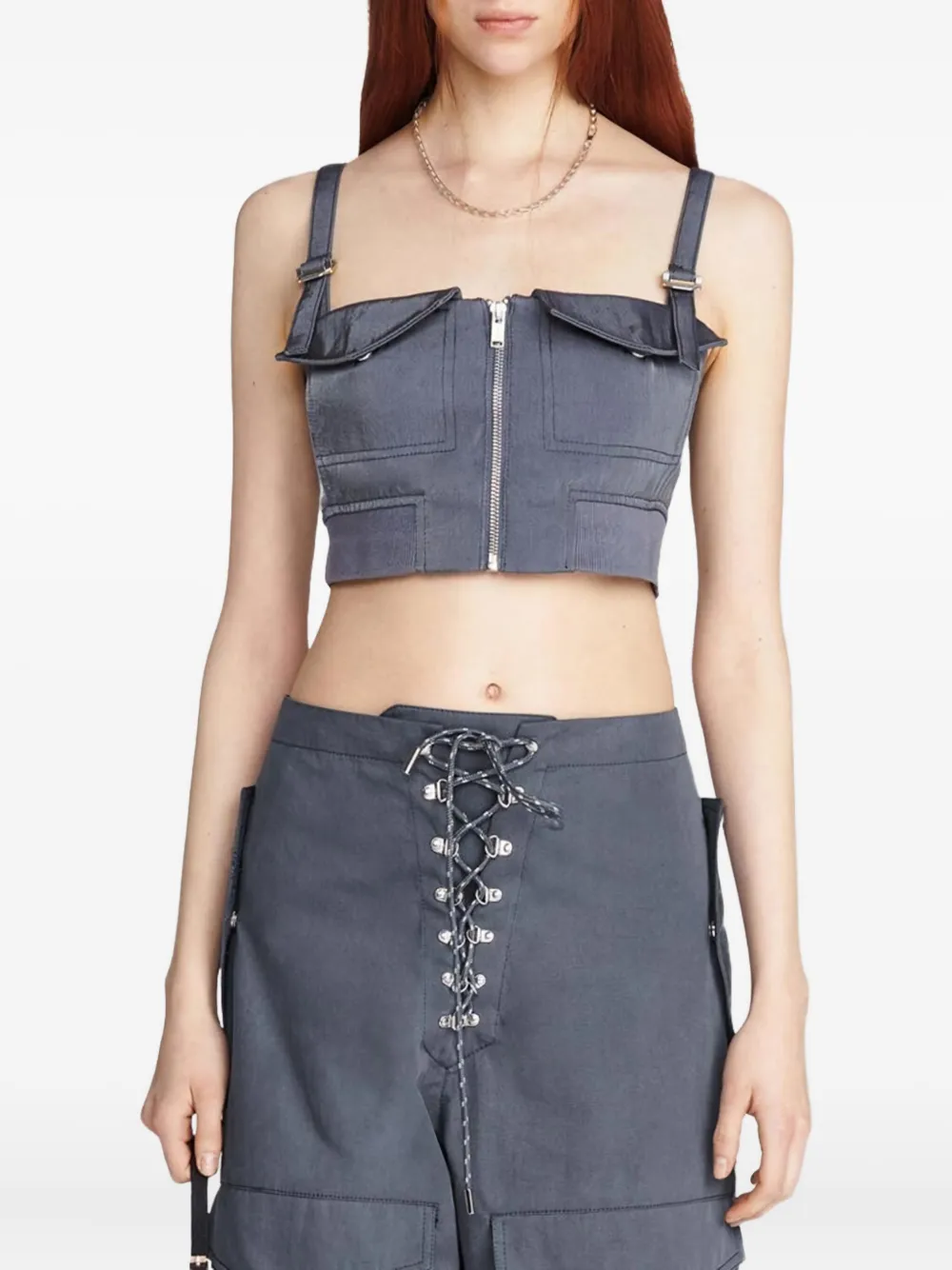 

Короткий топ-бюстье авиатор на молнии Dion Lee, серый