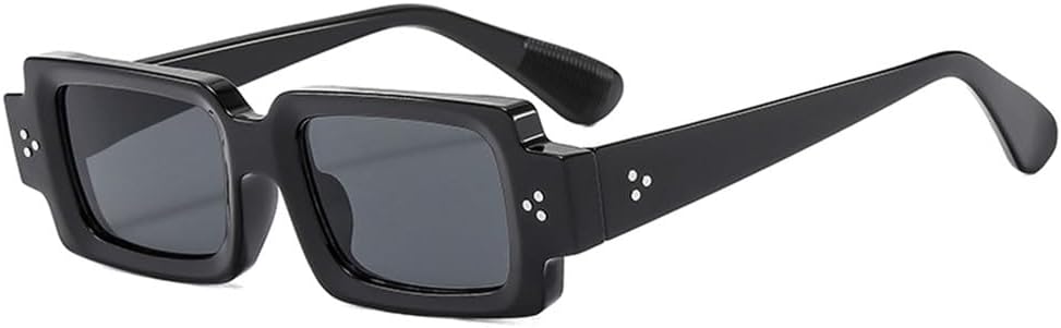 

Ретро маленькие прямоугольные солнцезащитные очки для женщин с заклепками, защита от УФ-излучения UV400, оправа для мужских очков с прозрачными линзами LANGSER, Black Grey