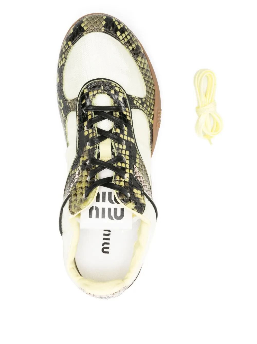 Кроссовки с тиснением под кожу змеи Miu Miu, желтый — фото 4