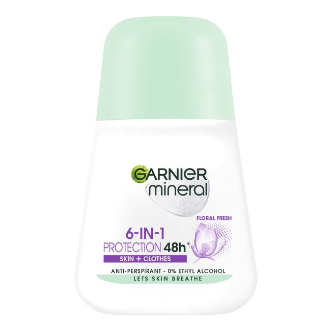 

Минеральный шариковый дезодорант 6 в 1 с защитой 48 часов Garnier, 50 мл