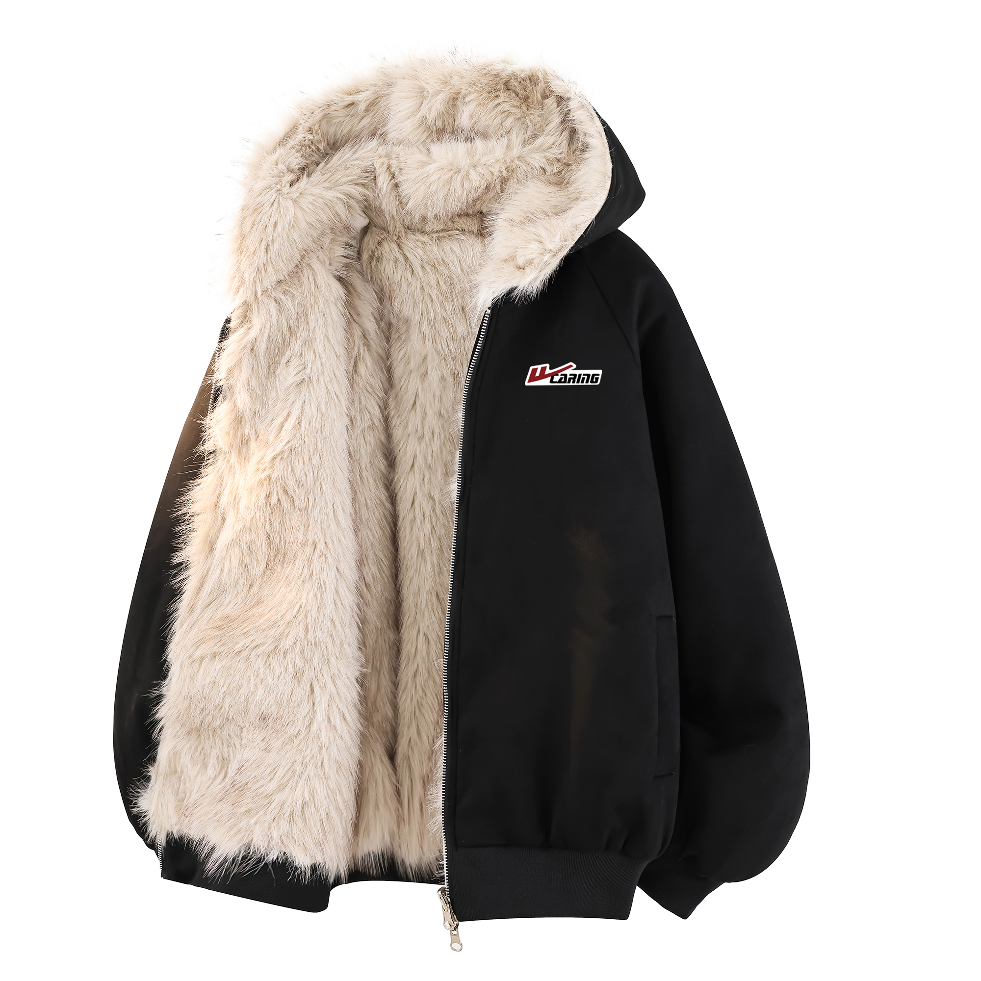 

Пуховик Unisex с капюшоном, на флисовой подкладке, Reversible WARRIOR, черный (diy badge)