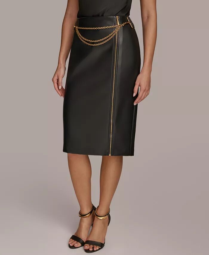 

Женская юбка из искусственной кожи с отделкой цепочкой Donna Karan New York, черный