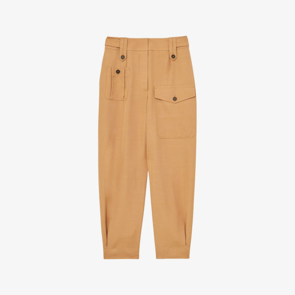 

Reiss x Atelier Lauren зауженные брюки с высокой посадкой из смесового шелка в стиле карго Reiss, цвет tan