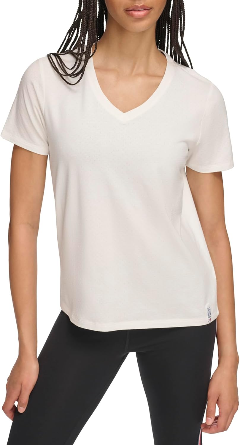 

Женская футболка Tommy Hilfiger из фактурного джерси с V-образным вырезом и короткими рукавами, Eggshell, Бежевый, Женская футболка Tommy Hilfiger из фактурного джерси с V-образным вырезом и короткими рукавами, Eggshell