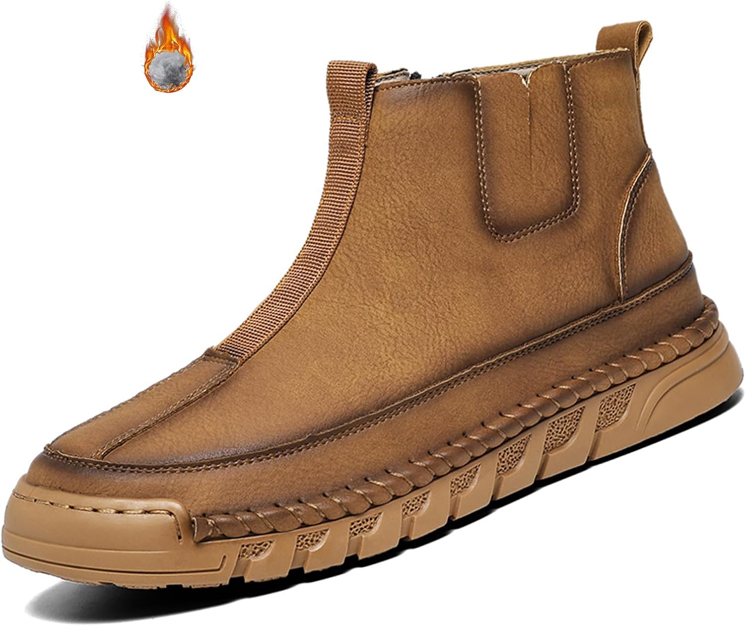 

Мужские кожаные ботинки Lossarye Chelsea на платформе с боковой молнией, повседневные с закругленным носком, ручная строчка, нескользящие ботинки-чукка до щиколотки, высокие деловые ботинки, коричневый