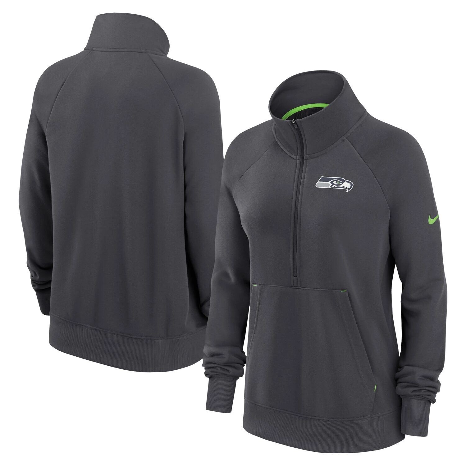 

Женская толстовка с молнией до половины длины Nike Charcoal Seattle Seahawks Premium Raglan Performance Nike