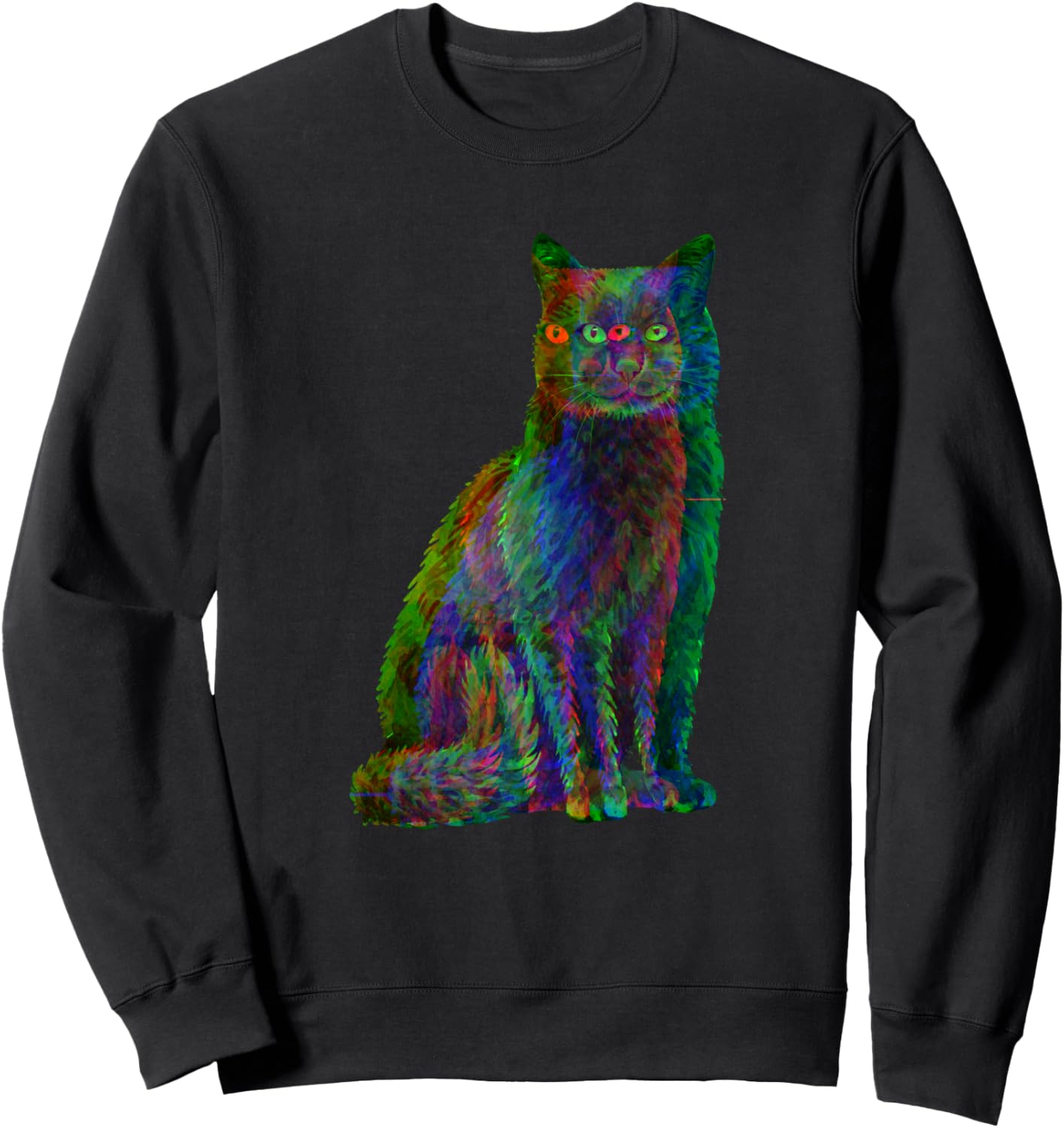 

Толстовка с изображением психоделического кота в стиле «триппи-глитч» Alexamerch Trippy Psychedelic Glitch Cat, черный