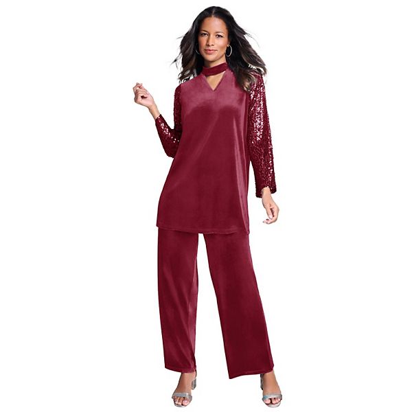 

Женский вельветовый комплект с вырезом plus size Roaman'S, Rich Burgundy