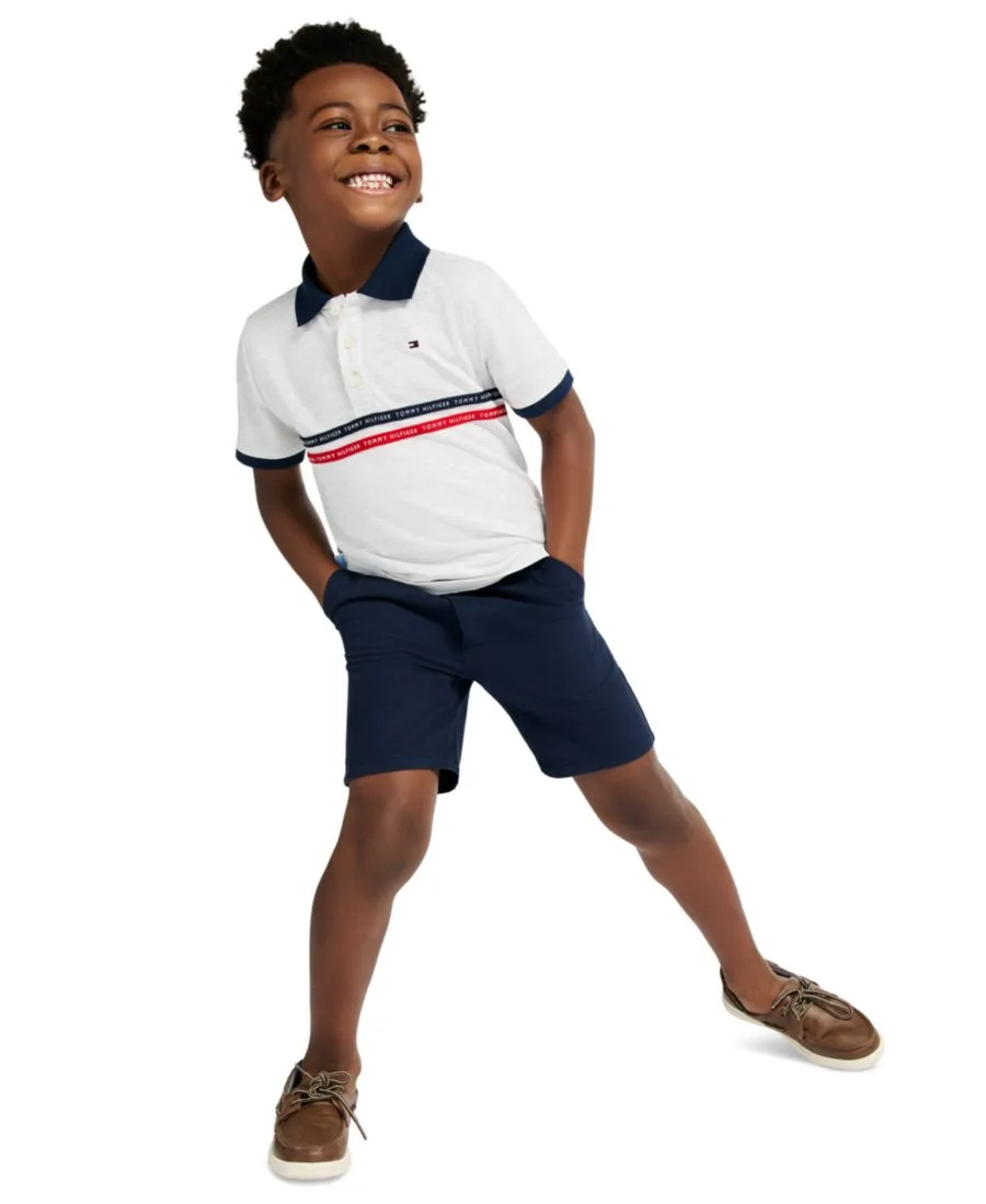Детский комплект из рубашки-поло с воротником и шорт (2 размера, 2T-7) Tommy Hilfiger, белый heather/темно-синий blazer — фото 2