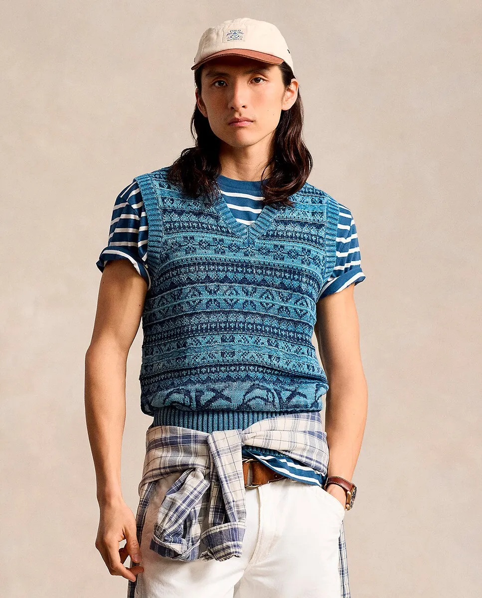 

Мужской хлопковый жилет с мотивом Fair Isle Polo Ralph Lauren, цвет Azul Índigo