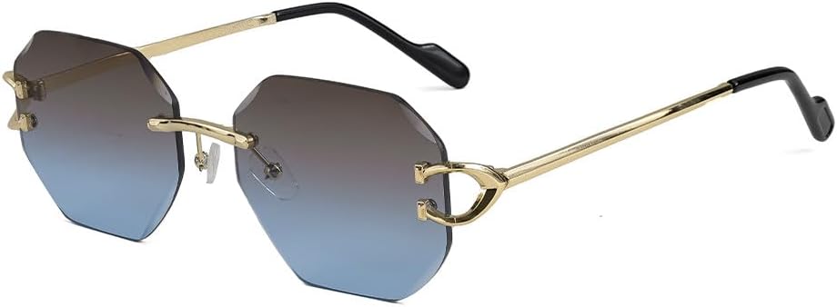 

Ретро-солнцезащитные очки без оправы для мужчин в стиле панк, с многоугольными градиентными линзами и металлическими дужками, для женщин, для путешествий, вечеринок и фестивалей, в качестве подарка WNCKSQ, C06 Brown Blue