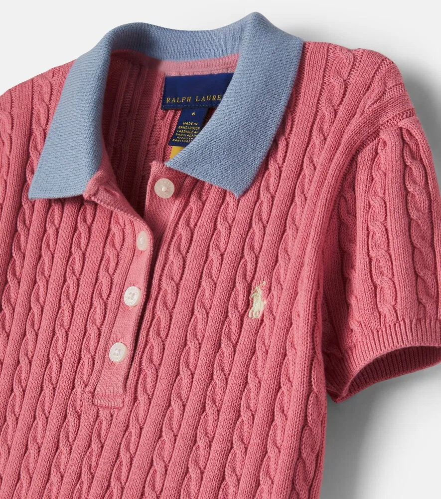 Хлопковое платье крупной вязки Polo Ralph Lauren Kids, розовый — фото 3