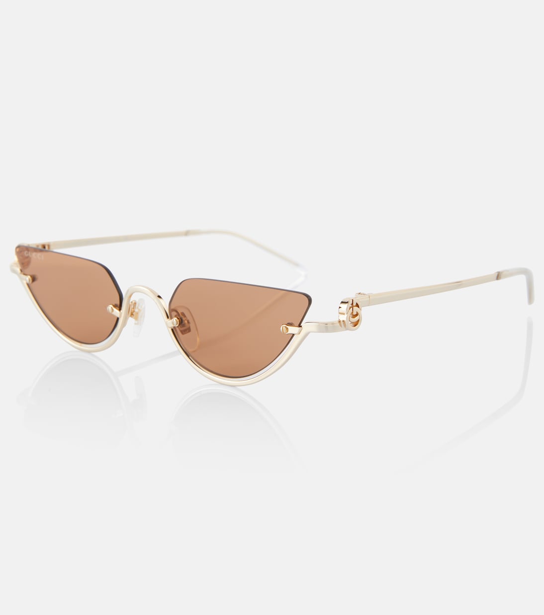Солнцезащитные очки Double G с кошачьим глазом Gucci, Gold-Gold-Brown — фото 4