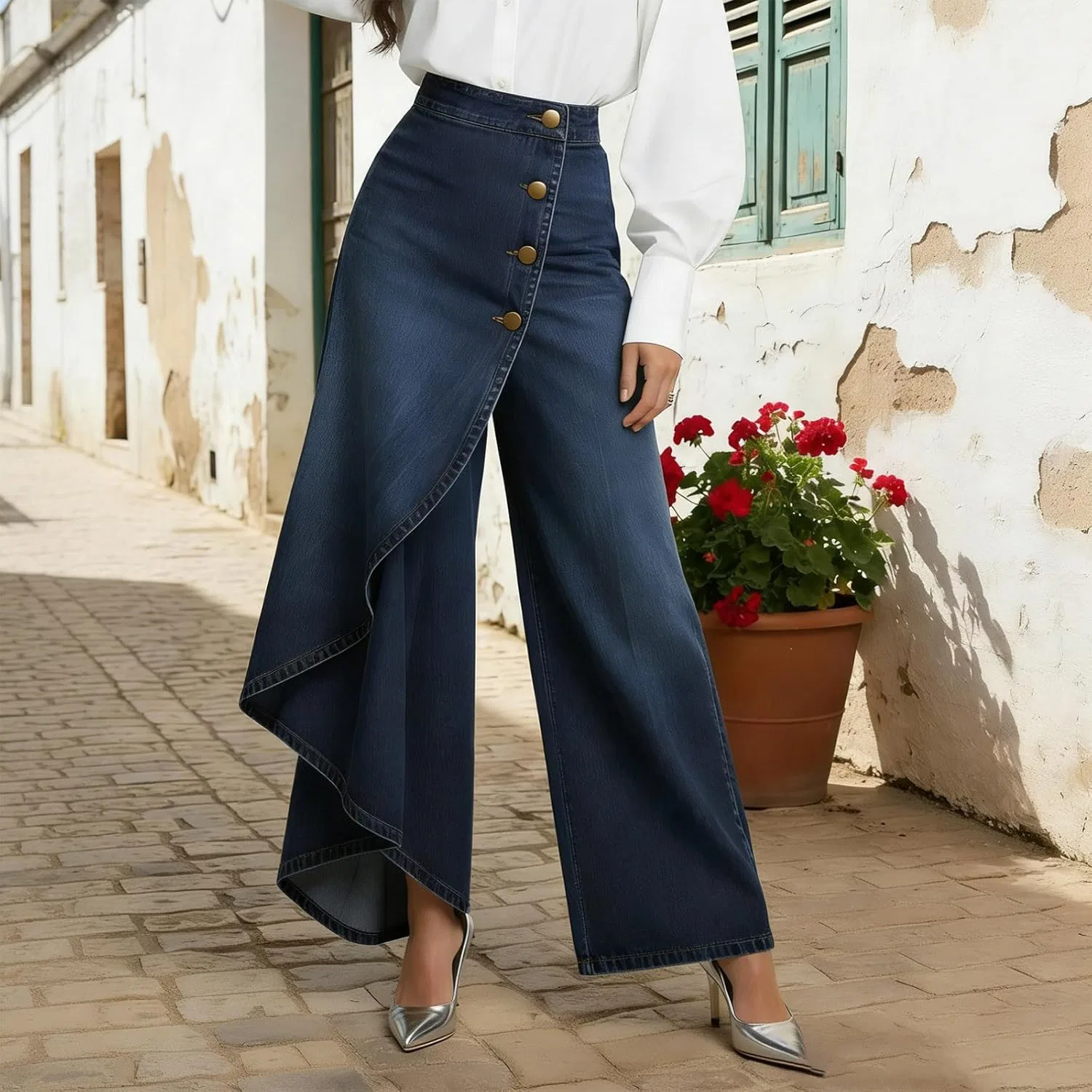 Джинсы свободные, Womens Wide Leg, синие — фото 3