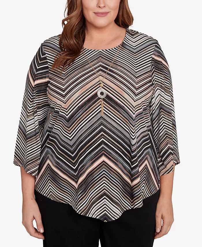 

Классический топ с круглым вырезом и шевронными полосками размера плюс Alfred Dunner, мультиколор