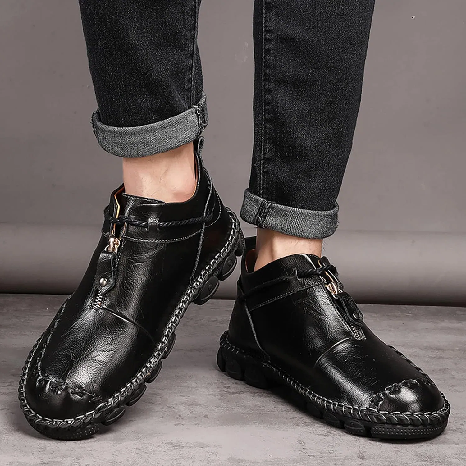 Generic Мужские высокие кожаные кроссовки N Shoes в британском стиле, корейский дизайн, модный дизайн, большой круглый носок, молния, размер 44, красные — фото 2
