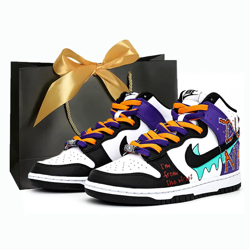 

Nike Dunk Leather High Top Skateboard Shoes мужские черные с фиолетовым