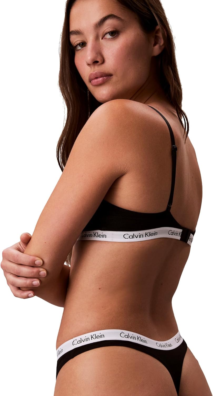 Женские трусики-стринги Calvin Klein Carousel Logo из хлопка и эластичного хлопка, упаковка, Black/Sandalwood/Cedar — фото 4