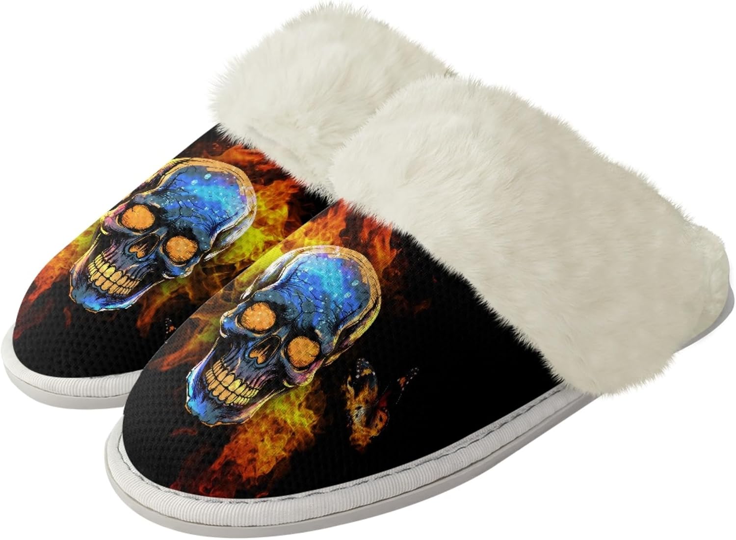 

Тапочки Micoklinlin для женщин и мужчин, с плюшевой подкладкой, домашние фланелевые тапочки, зимние мягкие и теплые тапочки для дома, Skull