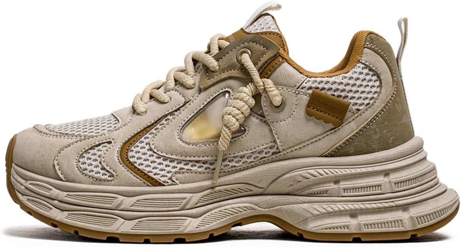 

Повседневные прогулочные мужские кроссовки модные массивные сандалии на платформе, шнурованные, стиль «папа», для работы, тренировок и повседневной носки Netehadi, слоновая кость