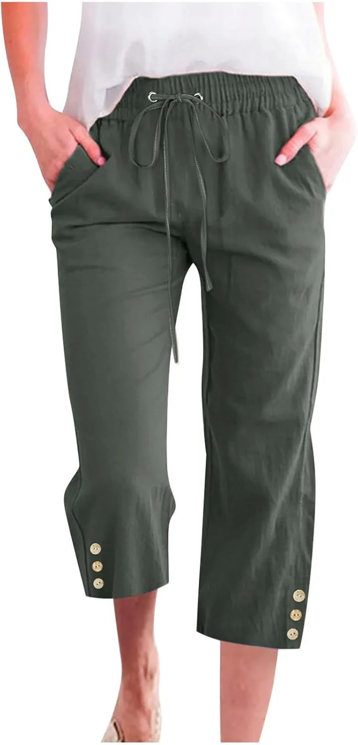 

Льняные брюки для женщин летние плюс сайз капри с карманом