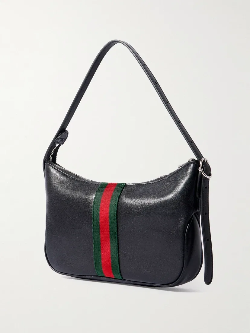 Кожаная сумка через плечо Lunetta с отделкой тесьмой GUCCI, черный — фото 3