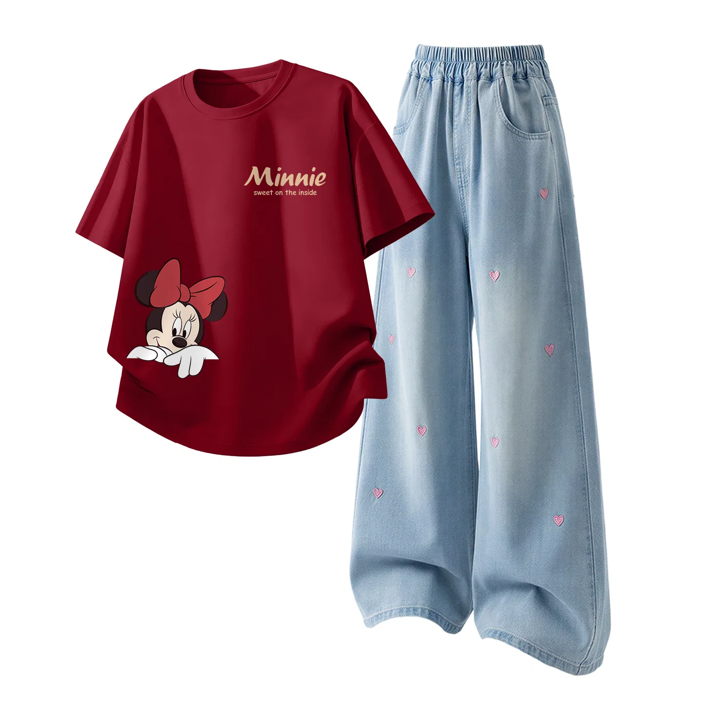 Детский спортивный костюм Casual Sportswear 2 Piece Set Disney, Diyifriendy K Garnet Red+Solid Color Denim Light Blue