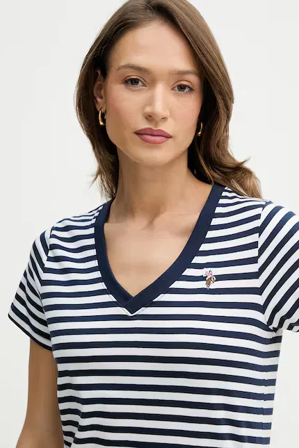 Футболка с V-образным вырезом Stripe U.S. Polo Assn., синий — фото 4