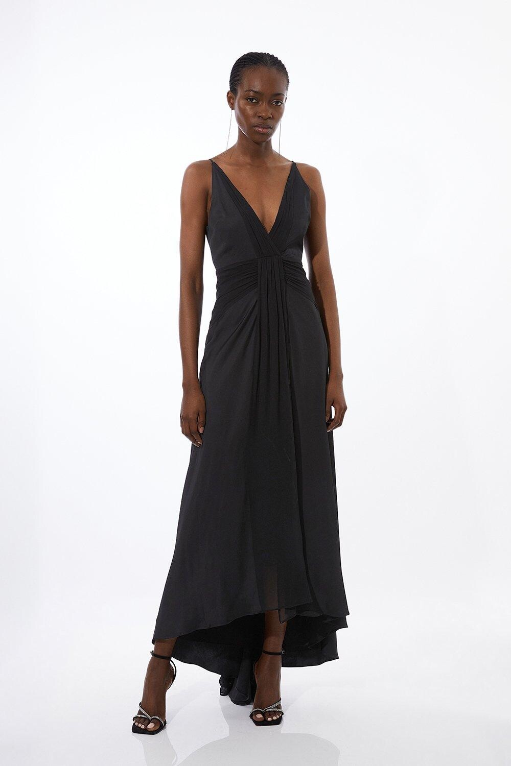 

Платье макси из вискозной жоржетовой ткани Karen Millen, черный