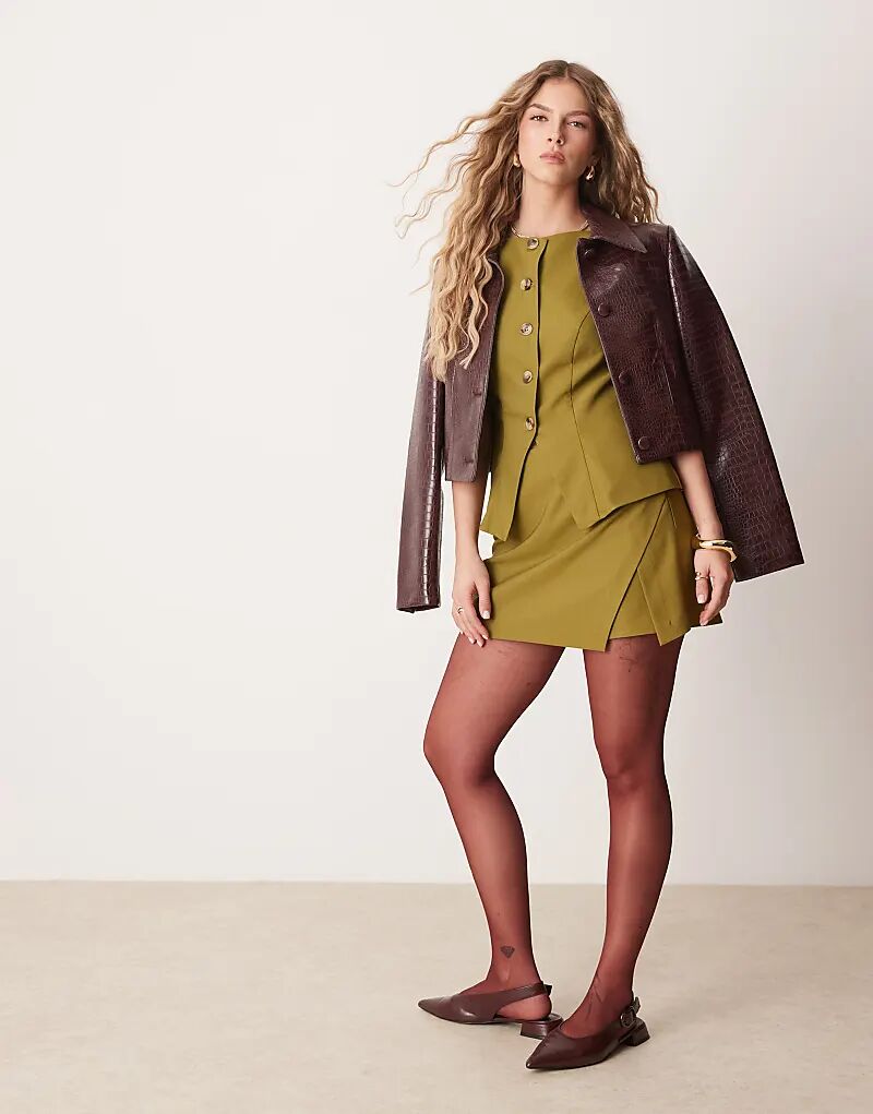 

Мини-юбка-бандаж сшита на заказ в оливковом цвете ASOS DESIGN
