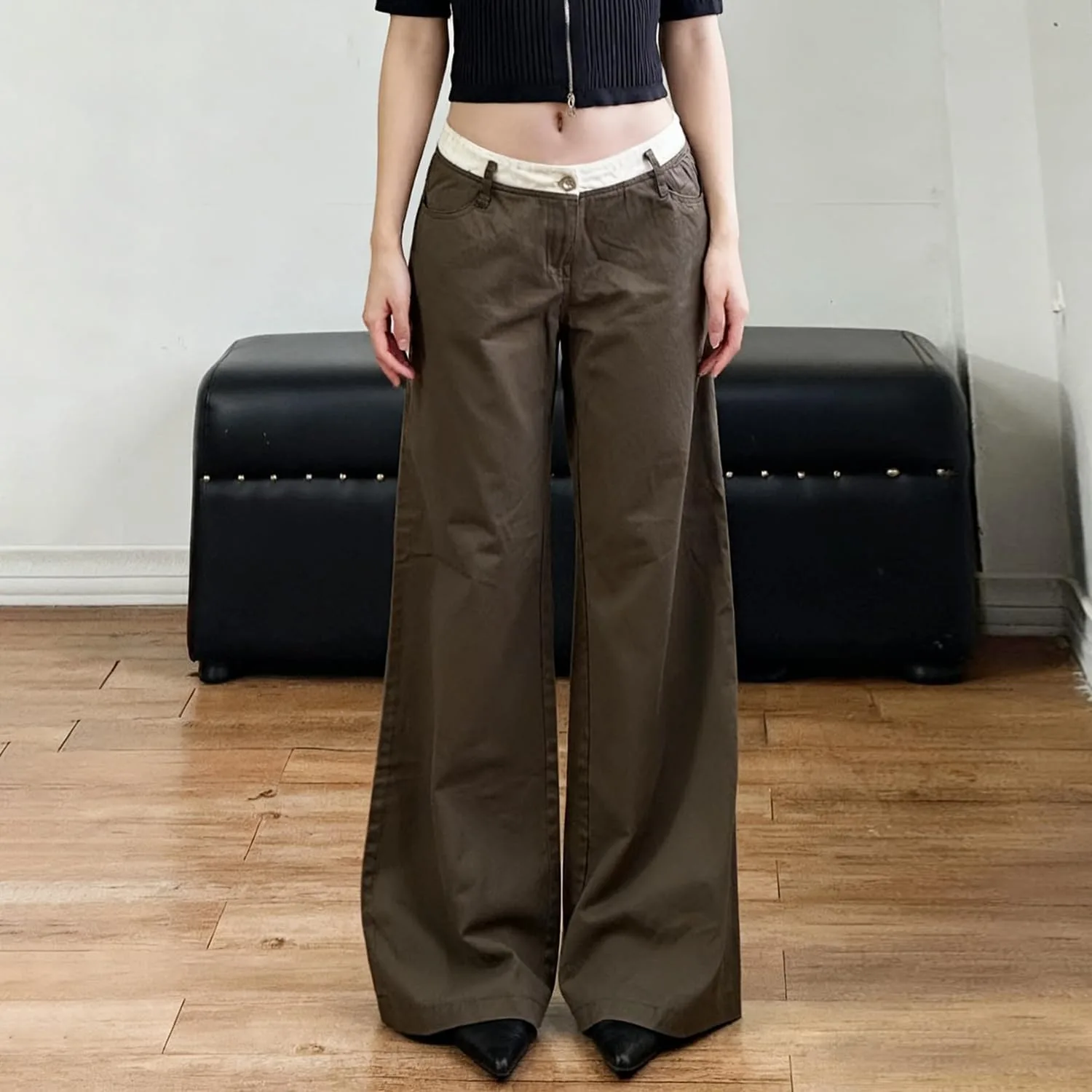 Женские джинсы low waisted baggy, relaxed fit, straight, wide leg, boyfriend, vintage, brown — фото 3