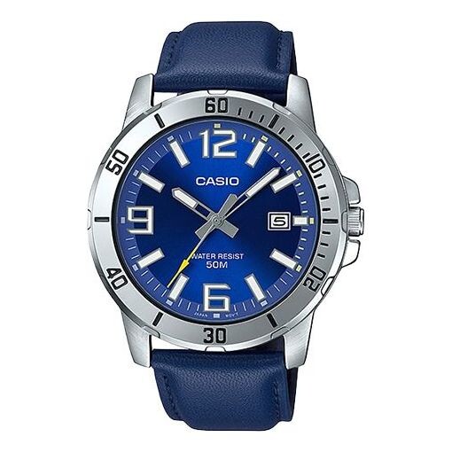 

Часы CASIO Leather Band Waterproof Business Style Men Mens Blue Analog, синий