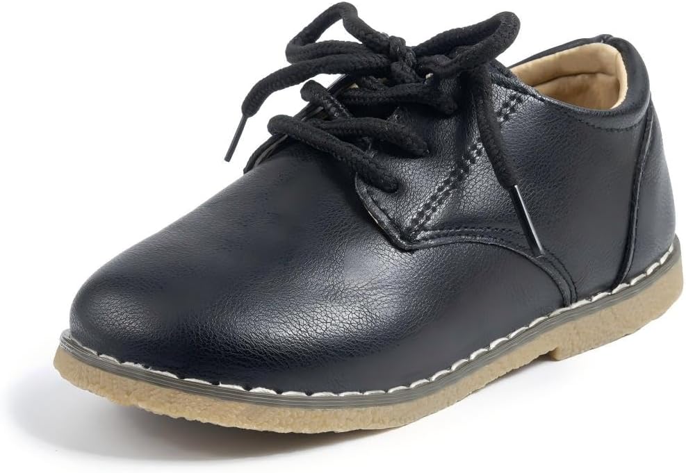 

Детские туфли Meckior для мальчиков и девочек, черные, для маленьких детей, оксфорды, свадебные и церковные туфли, из ПУ кожи, на шнуровке, для школьной формы, лоферы, плоская подошва