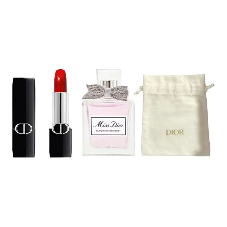 DIOR Пробник помады и парфюма Velvet Satin 1.5г+5мл подарочный набор, Satin 999 1.5g+Floral Perfume 5ml+Dior Gold Label Pocket