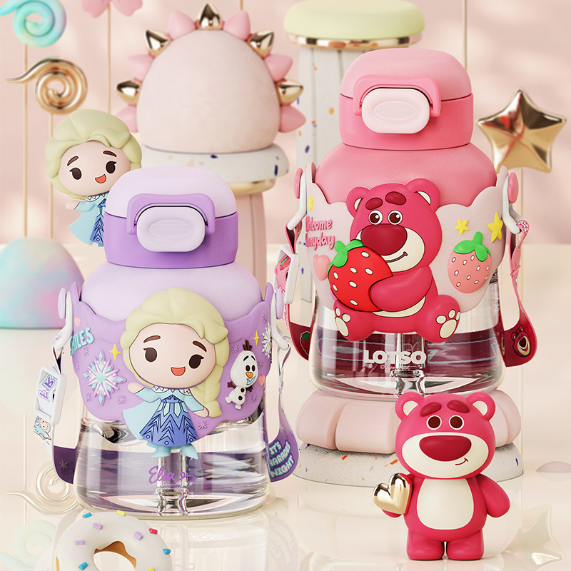 Детская бутылка-пузатик Strawberry Bear Disney «Big Belly Cup», 700 мл, Lotso + наклейки — фото 3