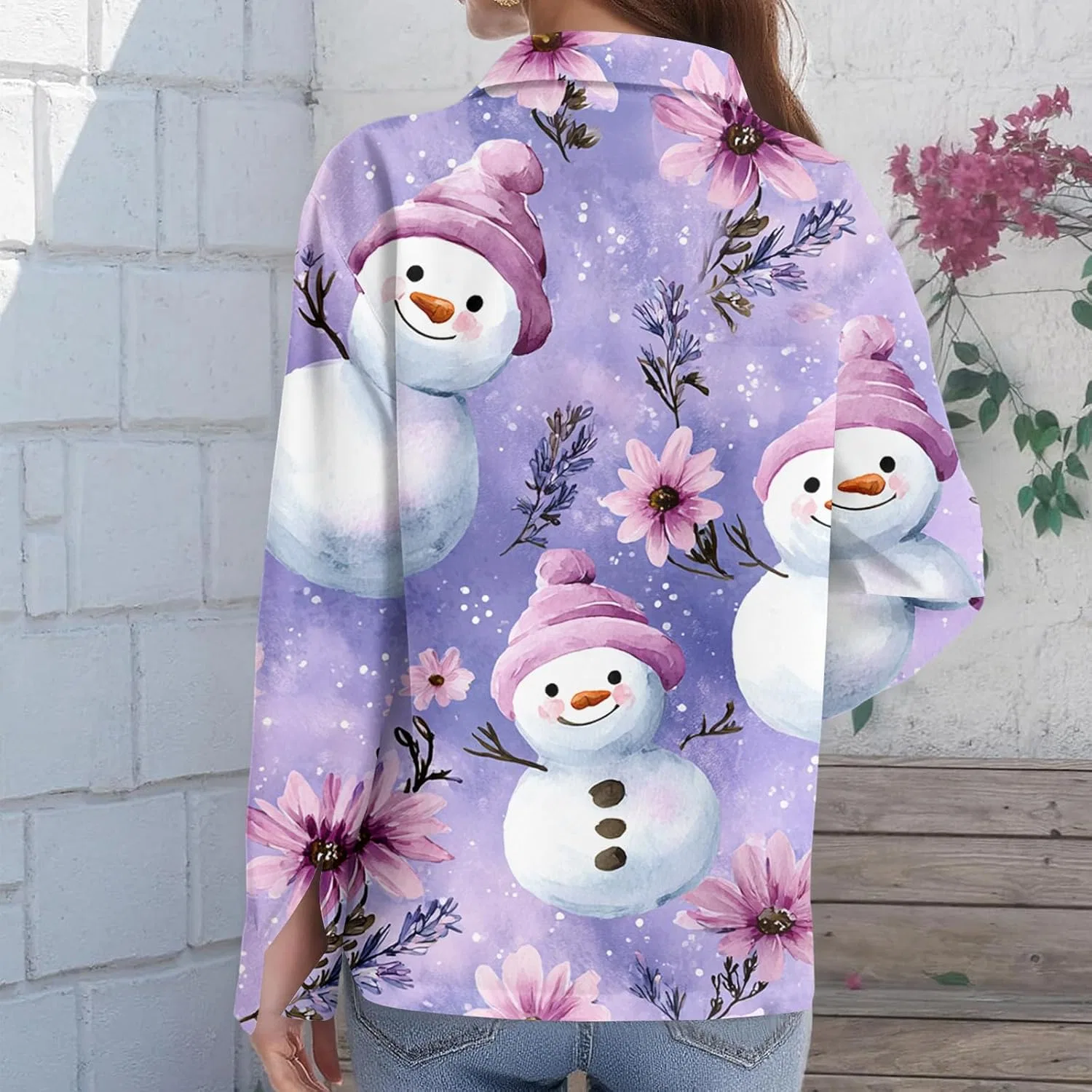 Футболка с рождественским принтом, Oversized, Purple, длинный рукав — фото 2
