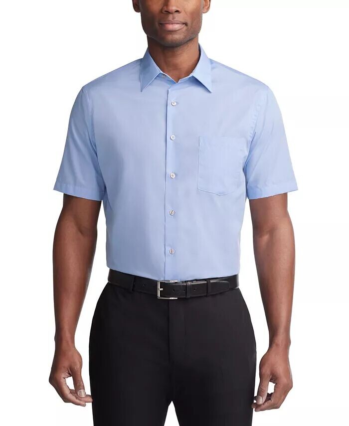 

Однотонная классическая рубашка из поплина с короткими рукавами Van Heusen, синий