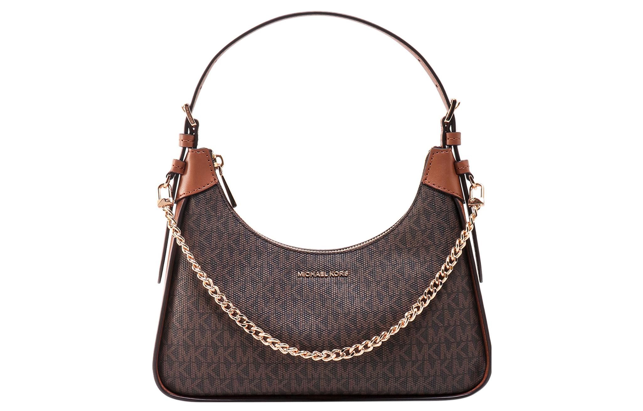 

Кожаная хлопковая сумка через плечо женская коричневая MICHAEL KORS