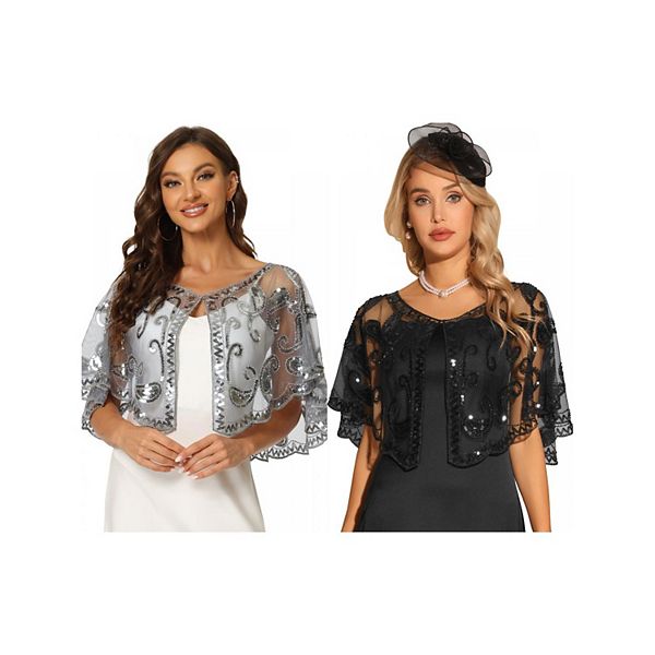 

2 упаковки женской шали с пайетками и бусинами, вечерний накид, свадебная накидка Inspire Chic, Black Gray