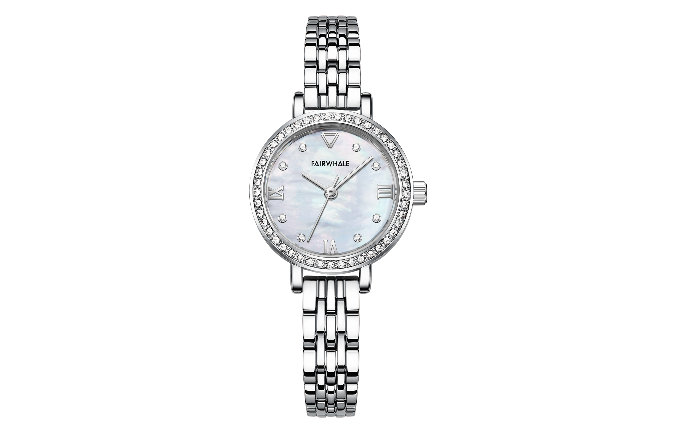 

Умные женские часы с кварцевым механизмом, нержавеющий браслет, белый циферблат FAIRWHALE