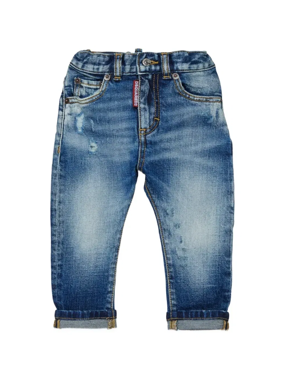 Брюки узкого кроя с эффектом потертости Dsquared2 Kids, синий