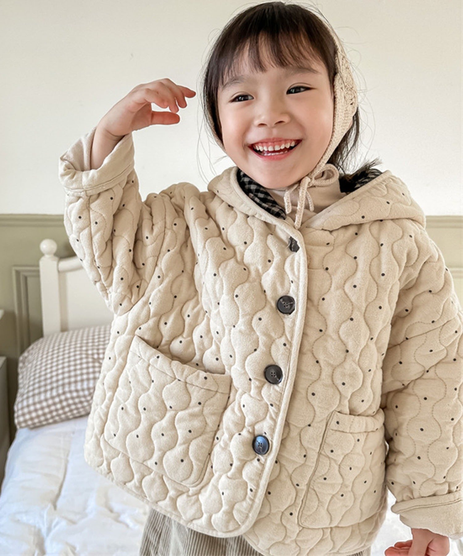 Стеганая куртка с капюшоном Aimoha Kids, off white