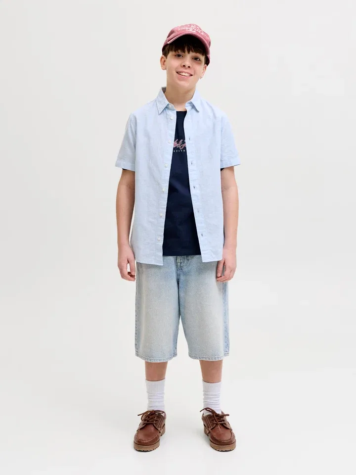 Шорты джинсовые, завышенная талия, JACK & JONES Junior, голубой — фото 2