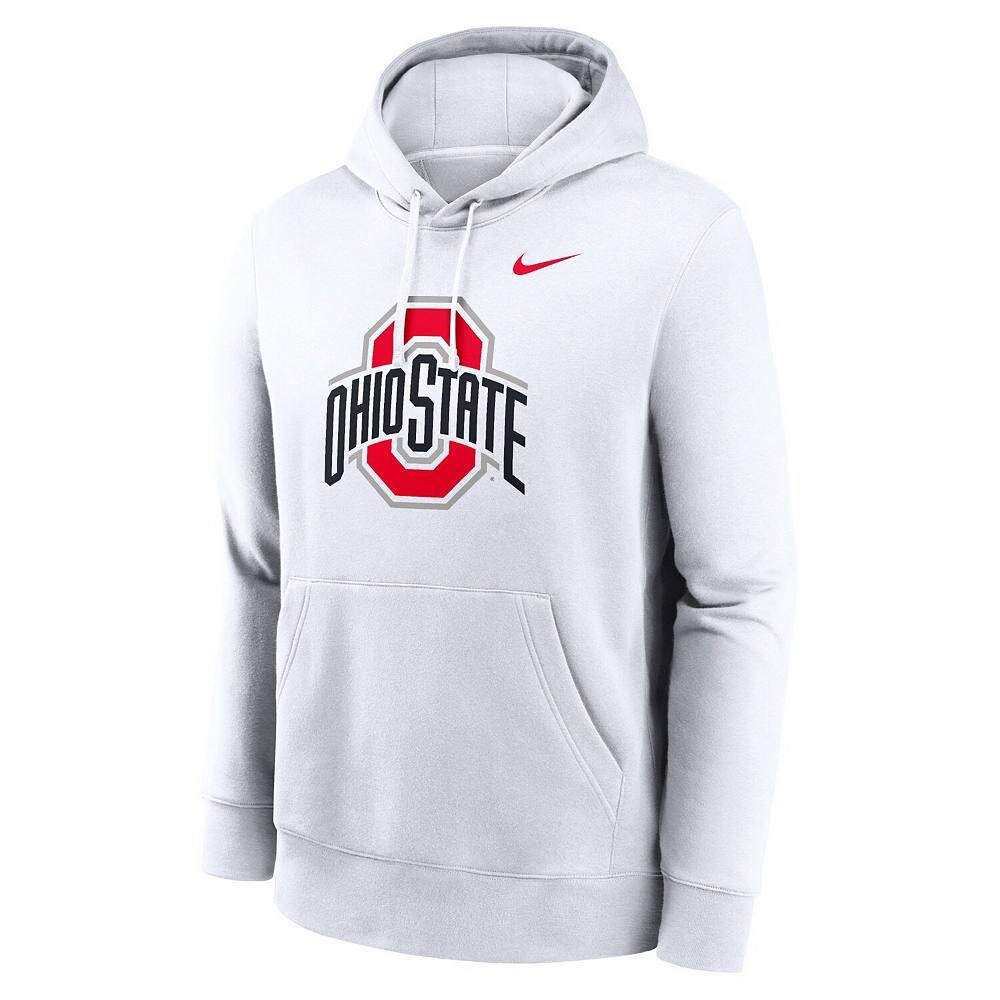 Мужской флисовый пуловер с капюшоном Nike White Ohio State Buckeyes Primetime Evergreen Club, цвет Osu White — фото 3