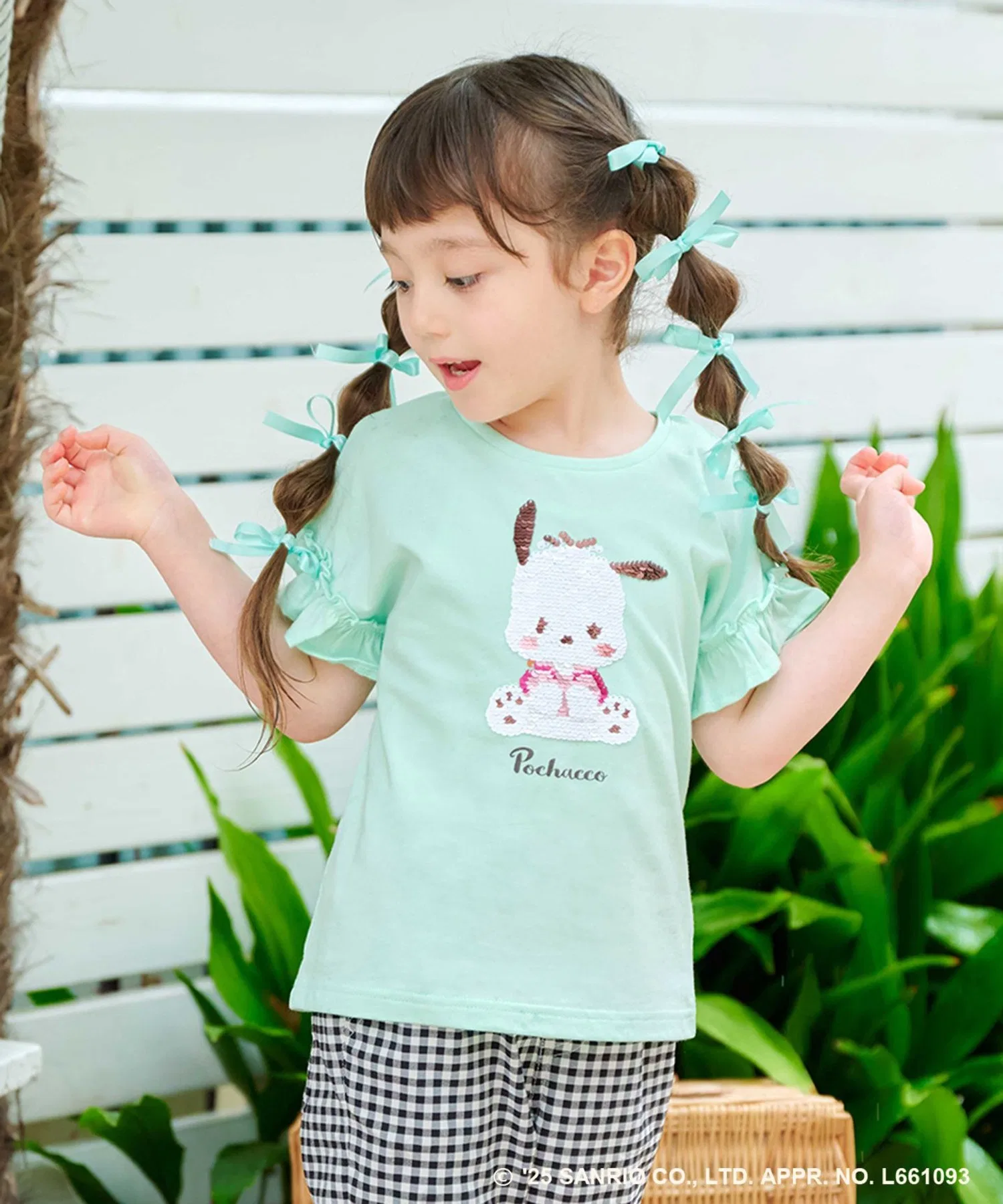 Детская футболка с пайетками ANY FAM × Sanrio Characters с фриволите, кремовая