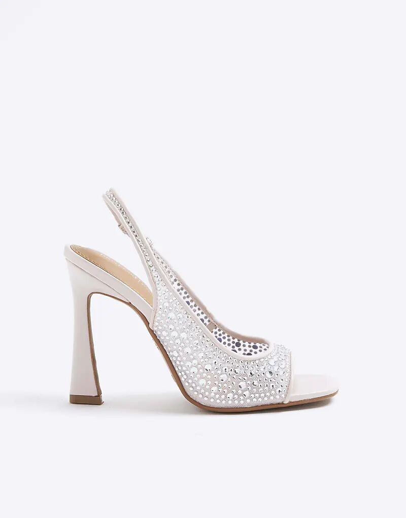 Босоножки River Island Diamante на сетчатом каблуке розового цвета - светло-розового цвета — фото 2