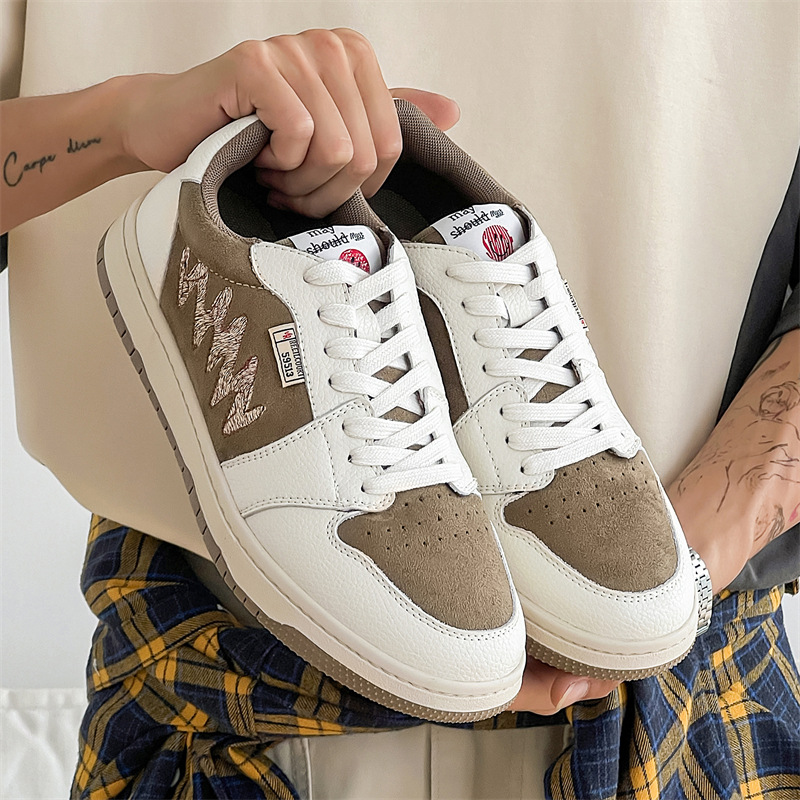 WEISHIBANGWEI Дышащие мужские скейтерские кеды низкие бежевые, цвет Beige — фото 4