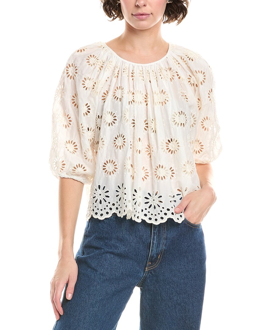 

Мадевелл Топ с вышивкой, сборками и буфами на рукавах Madewell, белый