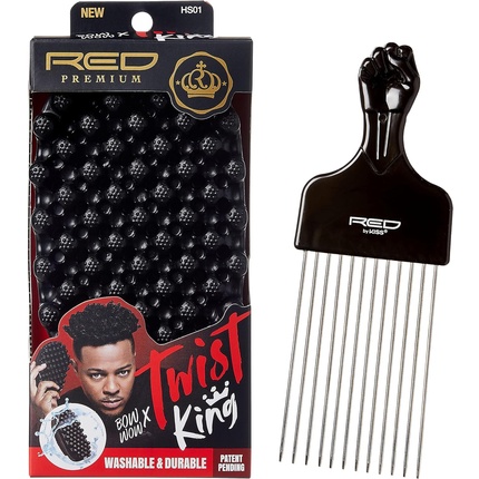 

[T] RED by Kiss Bow Wow X Twist King Premium Luxury Twist Styler Расческа с большой стайлинговой щеткой Pik, прочная моющаяся губка для афро-локонов, для парикмахеров и ежедневного использования, идеально подходит для вьющихся вьющихся волос 4C...